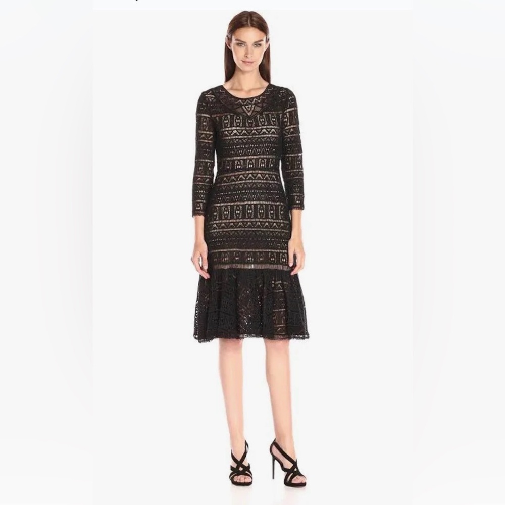 STUNNING & NEW: Rebecca Taylor Black Geometric Lace Dress